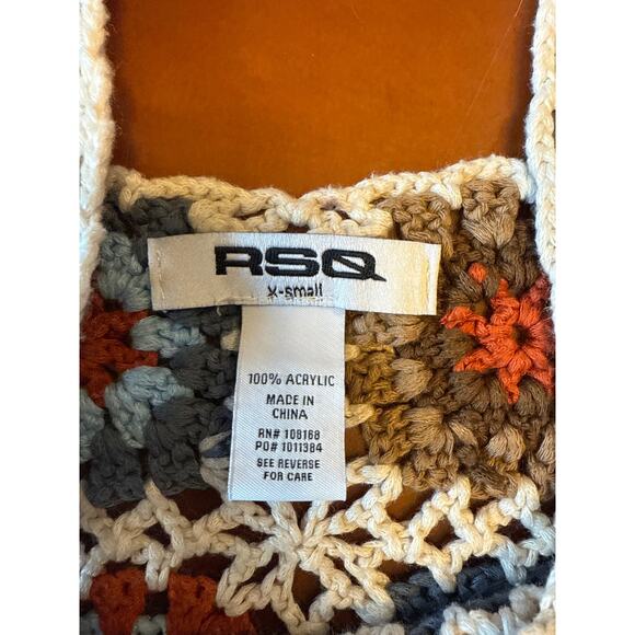 Boho Crochet Granny Square Crop Top RSQ XS Handmade Style Festival Summer - Picture 4 of 9